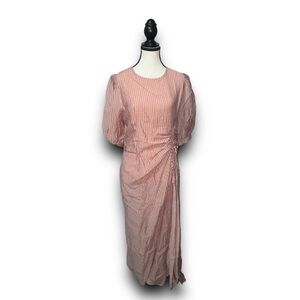 Zara short sleeve puff pink dress with ruching at waist women’s size medium NWT